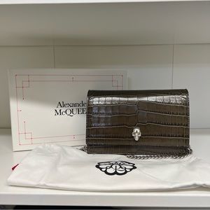 UNWORN Alexander McQueen Skull Mini croc-embossed leather crossbody bag